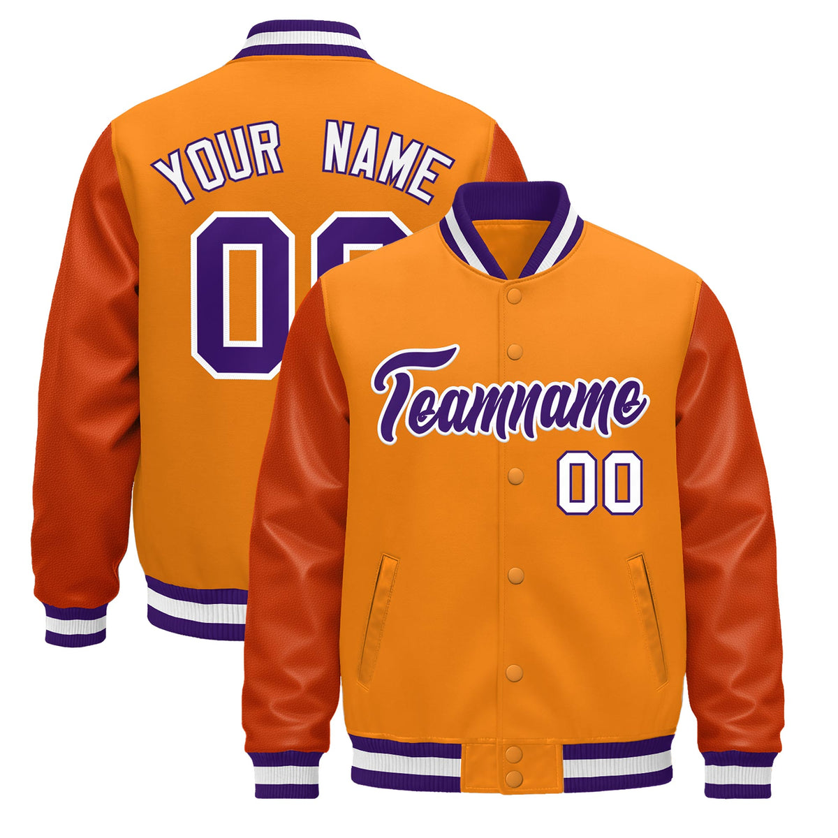 Custom Orange Purple White Jacket - Classic Style Leather Sleeves Wrinkle-Resistant