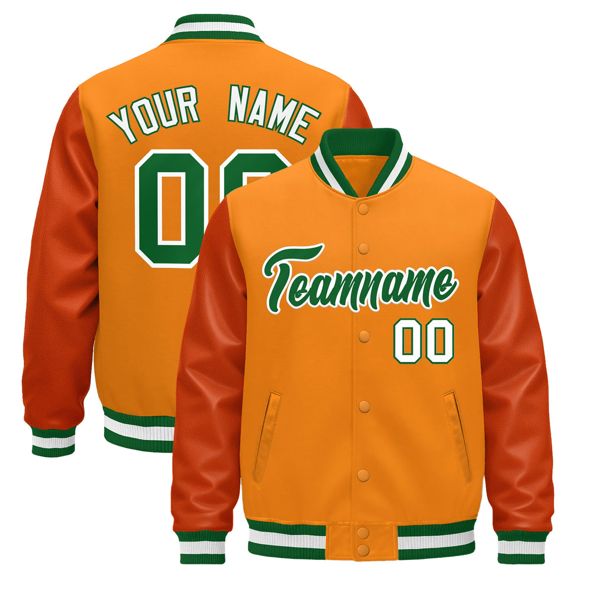 Custom Orange Kelly Green White Jacket - Classic Style Leather Sleeves Wrinkle-Resistant