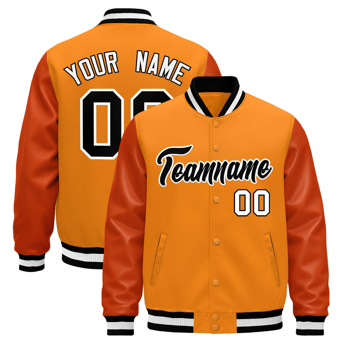 Custom Orange Black White Jacket - Classic Style Leather Sleeves Wrinkle-Resistant