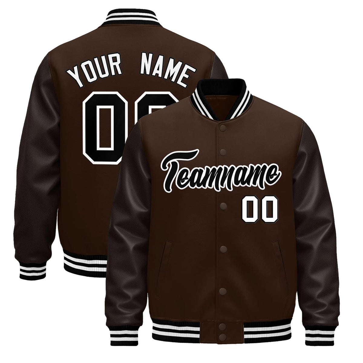 Custom Brown Black White Jacket - Classic Style Leather Sleeves Wrinkle-Resistant
