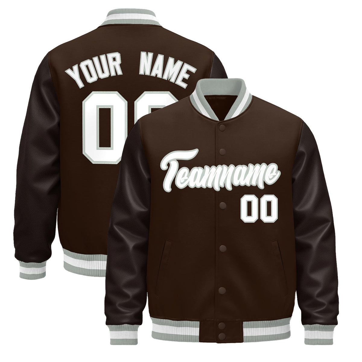 Custom Brown Gray White Jacket - Classic Style Leather Sleeves Wrinkle-Resistant