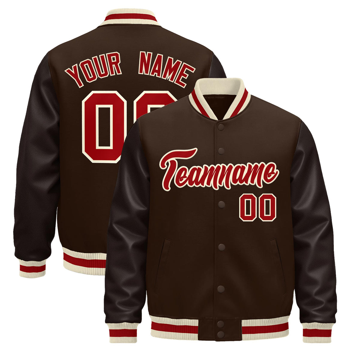 Custom Brown Cream Red Jacket - Classic Style Leather Sleeves Wrinkle-Resistant