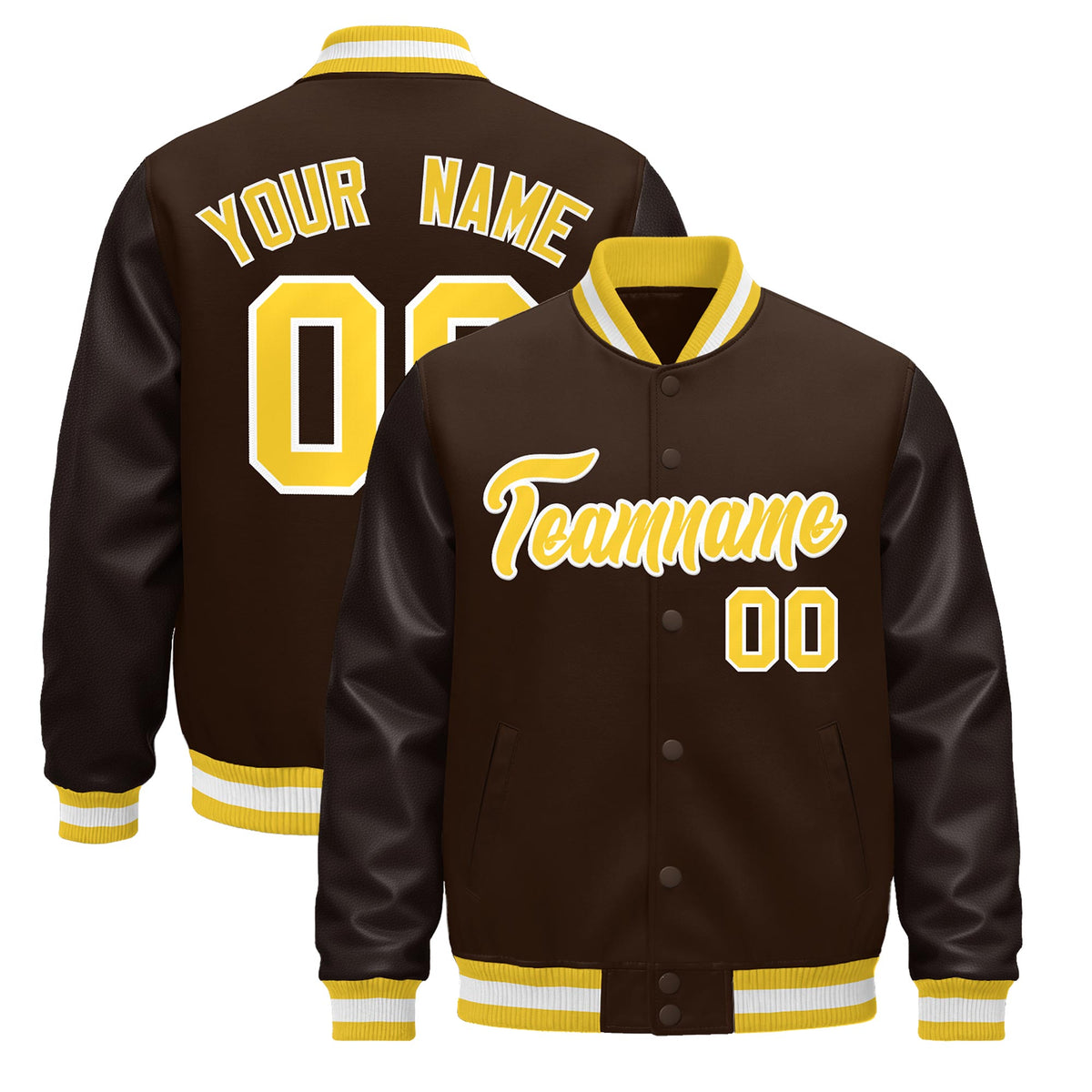 Custom Brown Gold White Jacket - Classic Style Leather Sleeves Wrinkle-Resistant