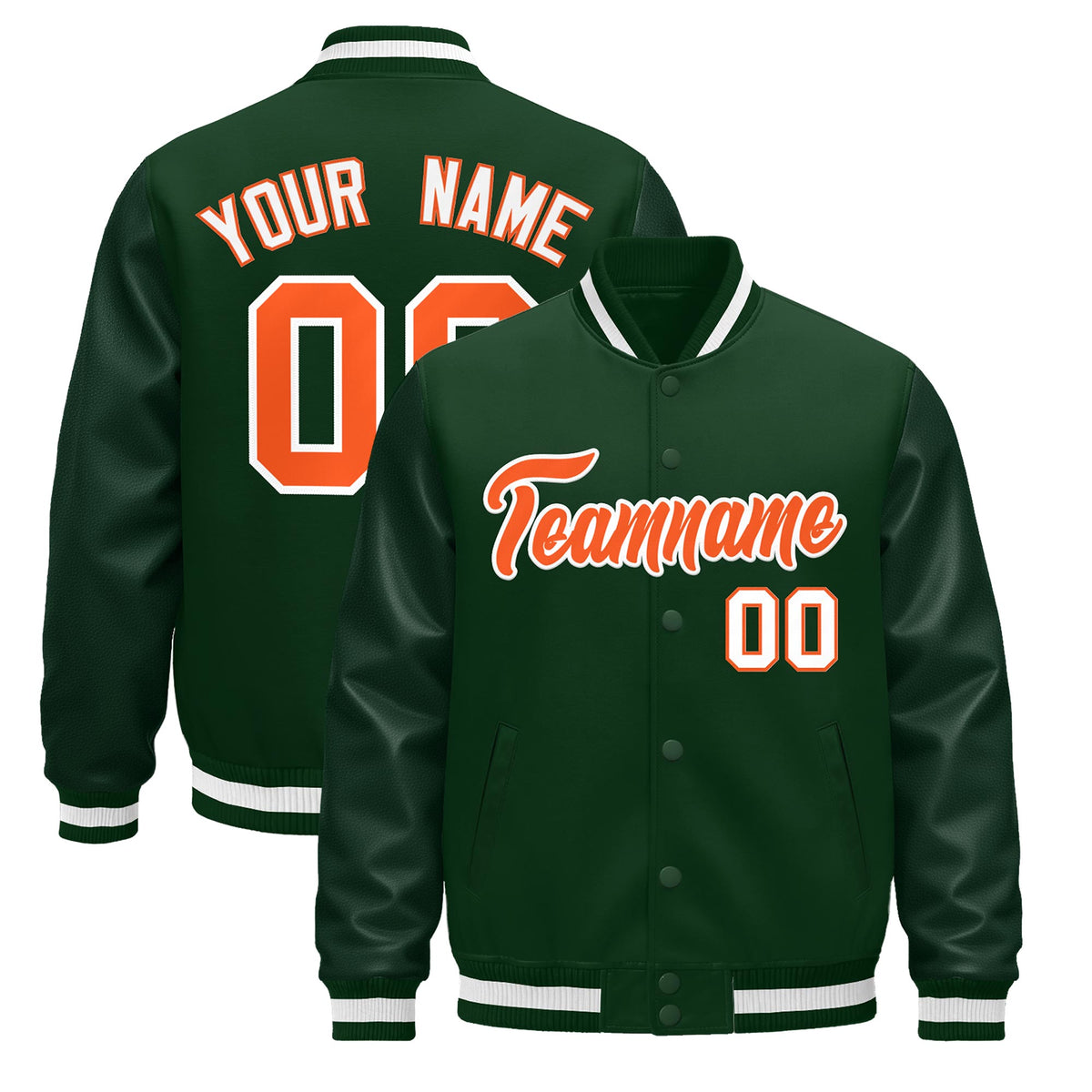 Custom Green White Jacket - Classic Style Leather Sleeves Wrinkle-Resistant