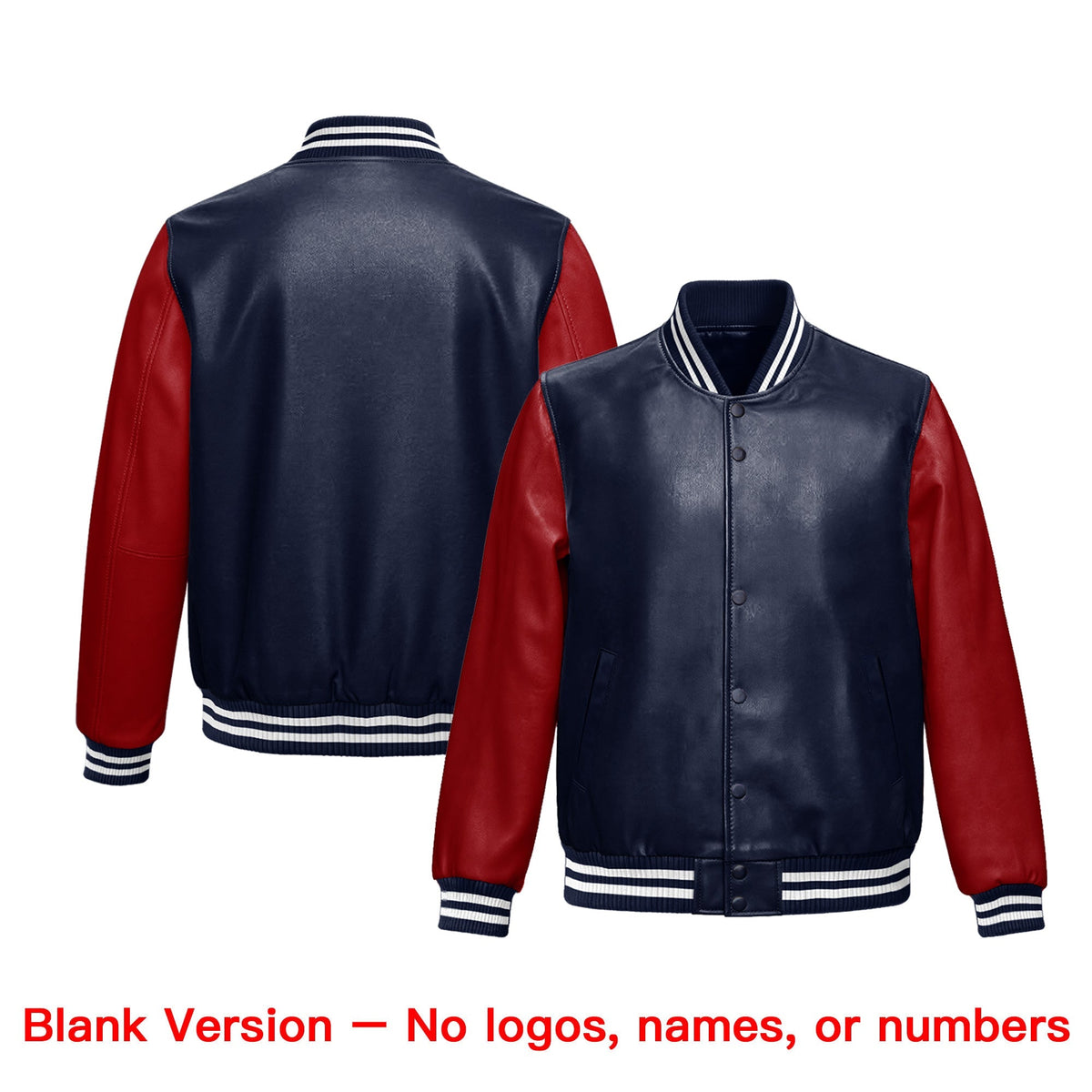 Custom Navy Red Gold Raglan Sleeves Full-Snap Varsity Faux Leather Letterman Jacket| KXKSHOP