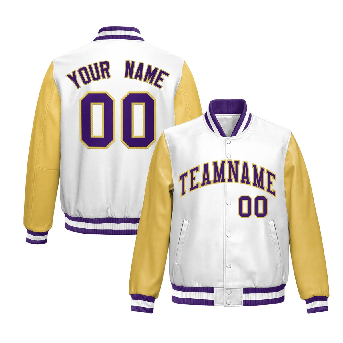 Custom White Khaki Raglan Sleeves Full-Snap Varsity Faux Leather Letterman Jacket| KXKSHOP