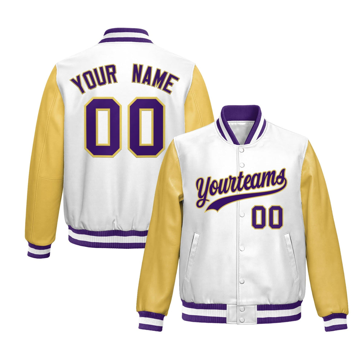 Custom White Khaki Raglan Sleeves Full-Snap Varsity Faux Leather Letterman Jacket| KXKSHOP
