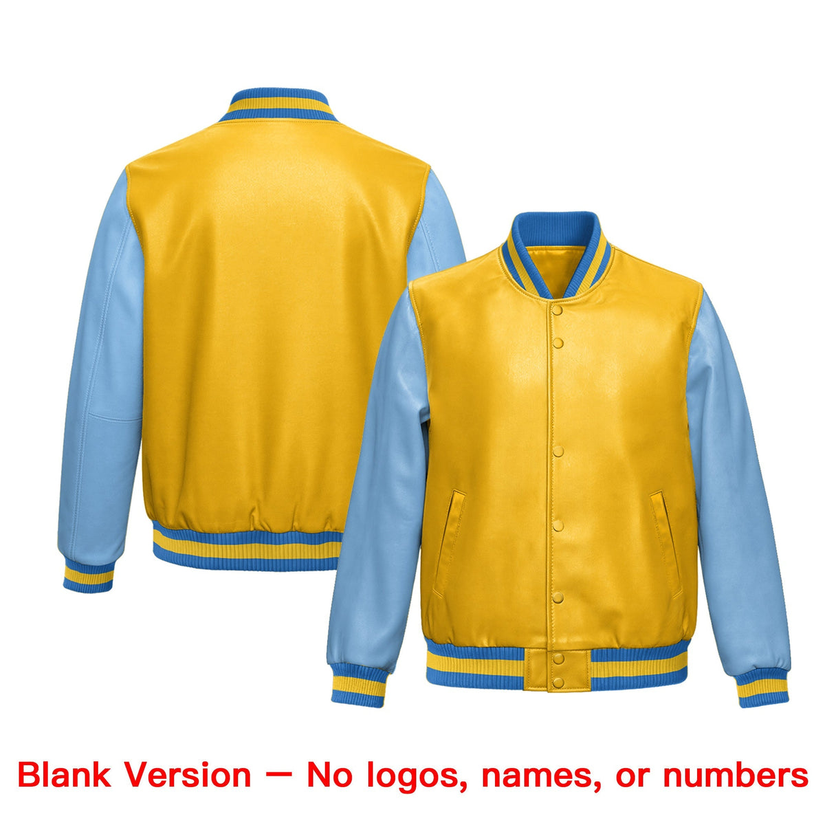 Custom Yellow Powder Blue Raglan Sleeves Full-Snap Varsity Faux Leather Letterman Jacket| KXKSHOP