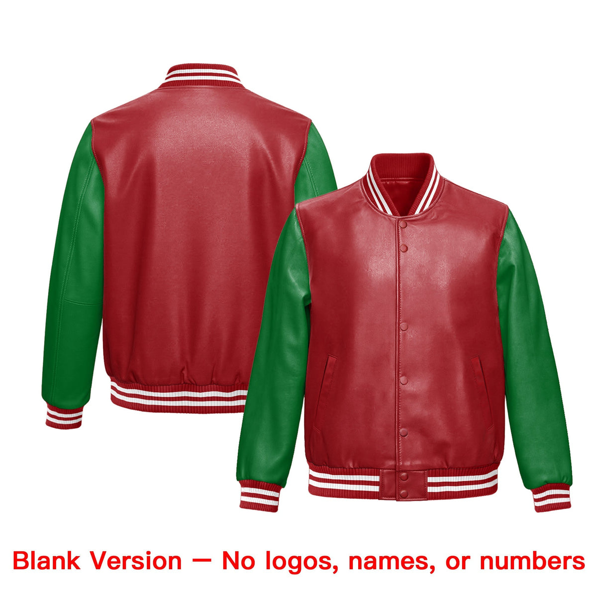 Custom Red Kelly Green Raglan Sleeves Full-Snap Varsity Faux Leather Letterman Jacket| KXKSHOP