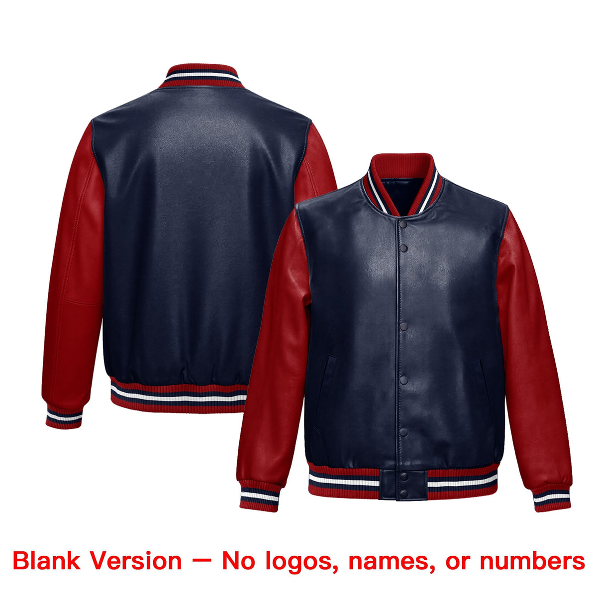 Custom Navy Red Raglan Sleeves Full-Snap Varsity Faux Leather Letterman Jacket| KXKSHOP