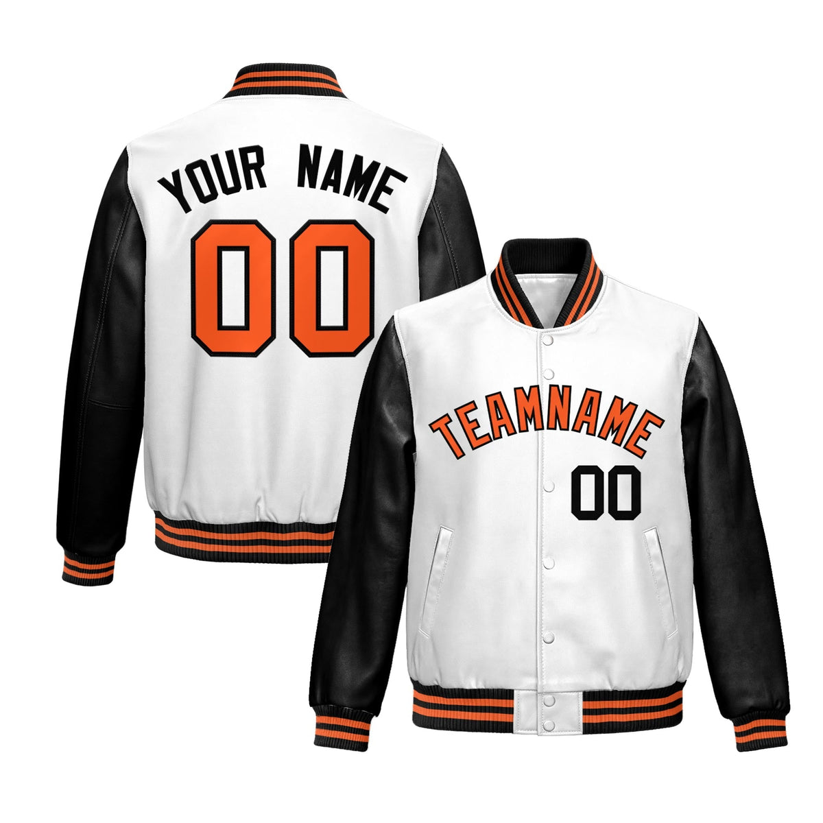 Custom White Black Raglan Sleeves Full-Snap Varsity Faux Leather Letterman Jacket| KXKSHOP
