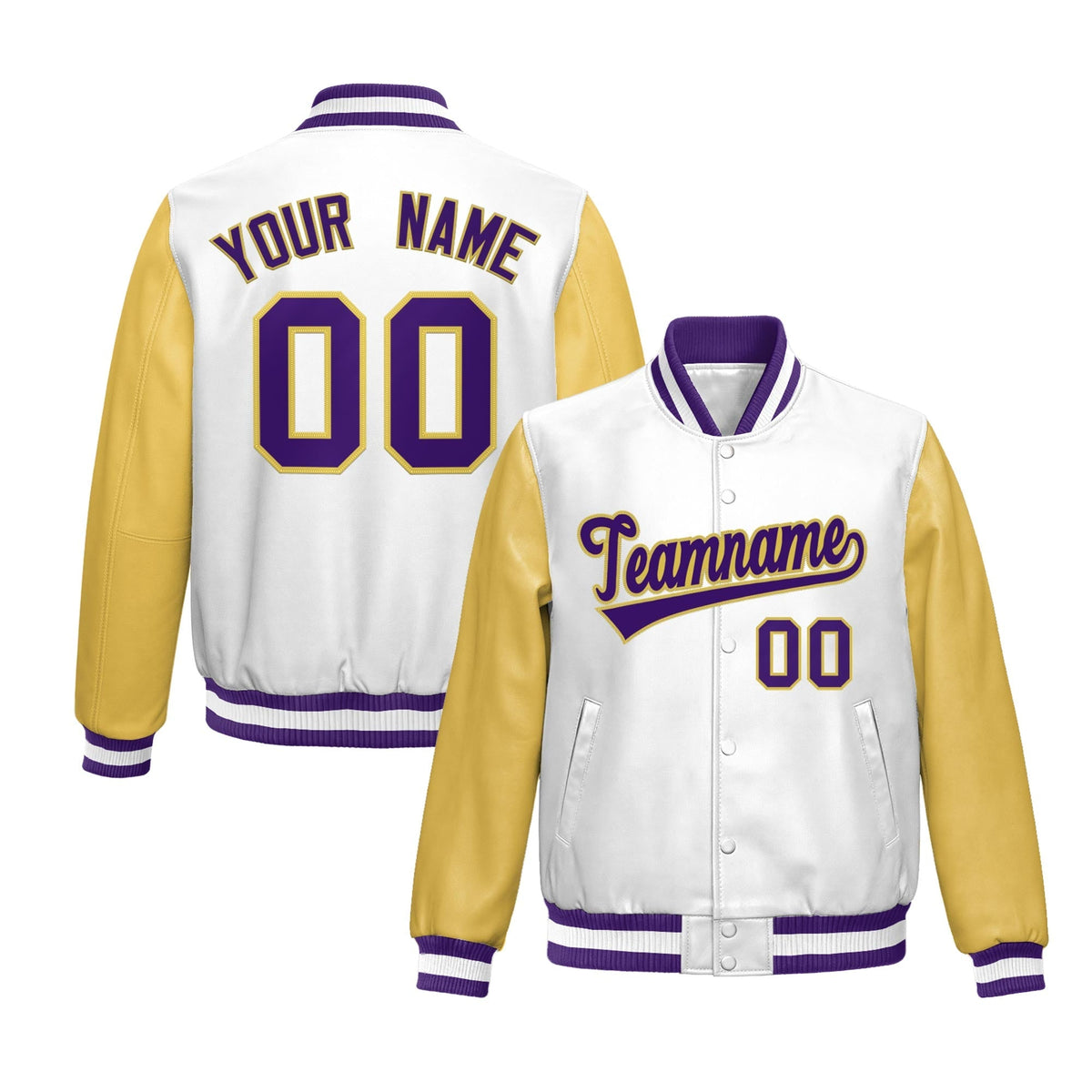 Custom White Khaki Raglan Sleeves Full-Snap Varsity Faux Leather Letterman Jacket| KXKSHOP