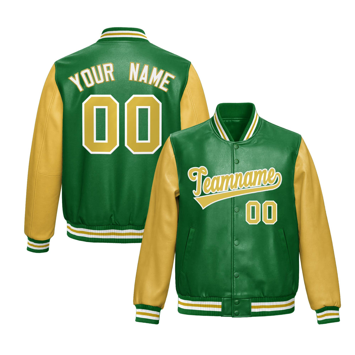 Custom Kelly Green Khaki Raglan Sleeves Full-Snap Varsity Faux Leather Letterman Jacket| KXKSHOP