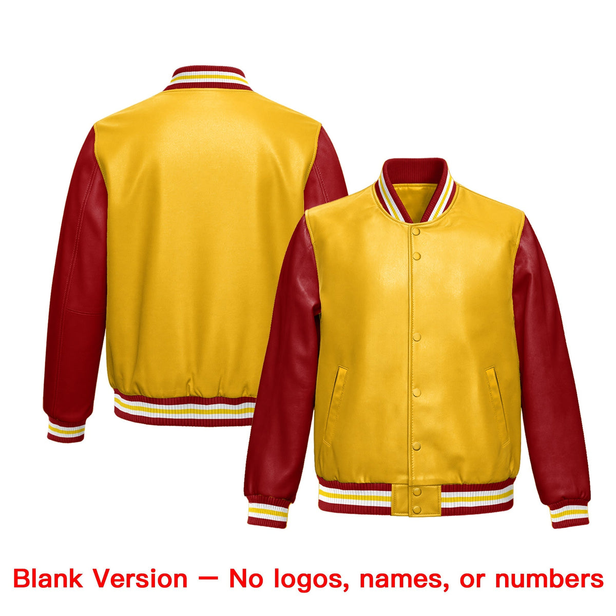 Custom Yellow Red Raglan Sleeves Full-Snap Varsity Faux Leather Letterman Jacket| KXKSHOP