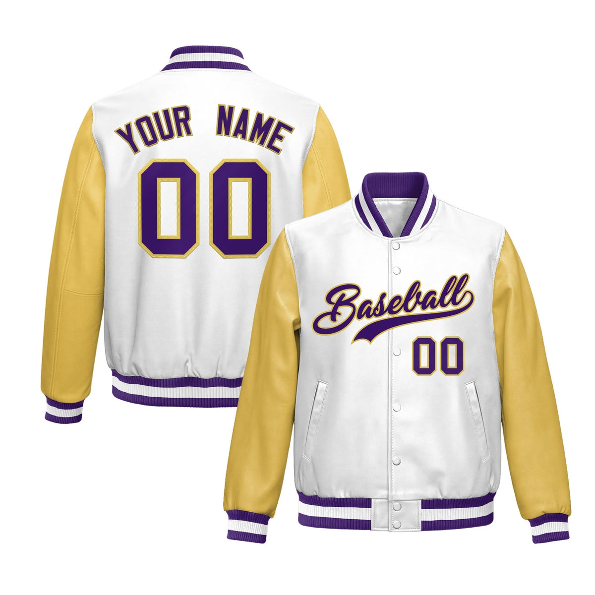 Custom White Khaki Raglan Sleeves Full-Snap Varsity Faux Leather Letterman Jacket| KXKSHOP
