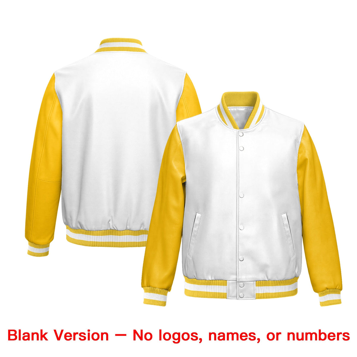 Custom White Yellow Raglan Sleeves Full-Snap Varsity Faux Leather Letterman Jacket| KXKSHOP