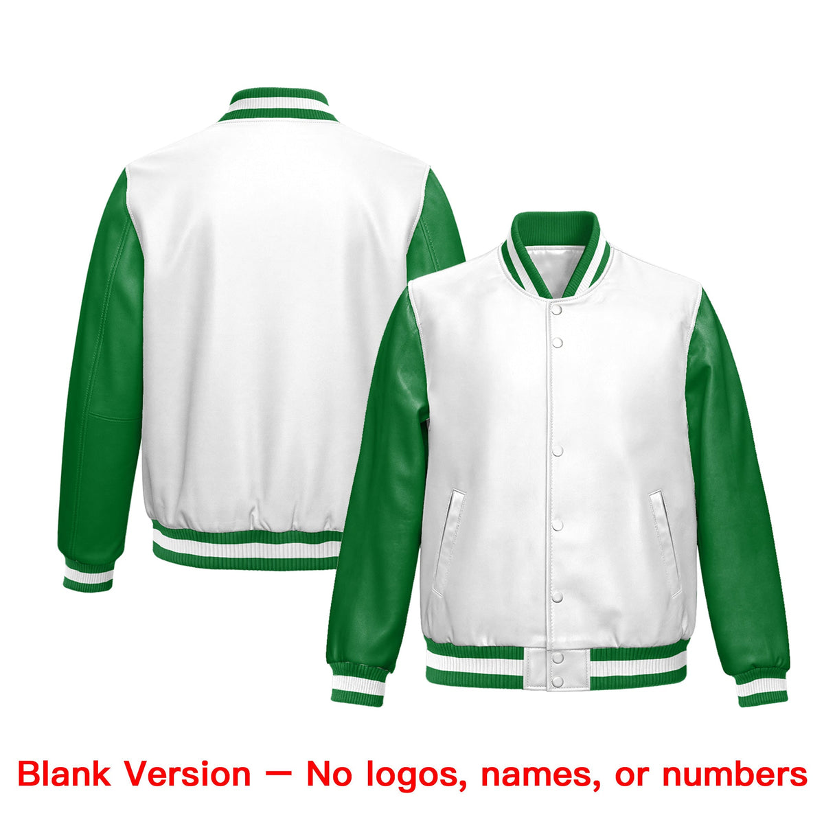 Custom Kelly Green White Raglan Sleeves Full-Snap Varsity Faux Leather Letterman Jacket| KXKSHOP