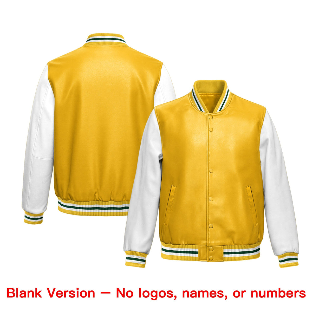 Custom Yellow White Raglan Sleeves Full-Snap Varsity Faux Leather Letterman Jacket| KXKSHOP