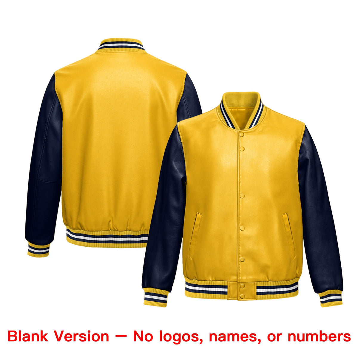 Custom Yellow Navy Raglan Sleeves Full-Snap Varsity Faux Leather Letterman Jacket| KXKSHOP