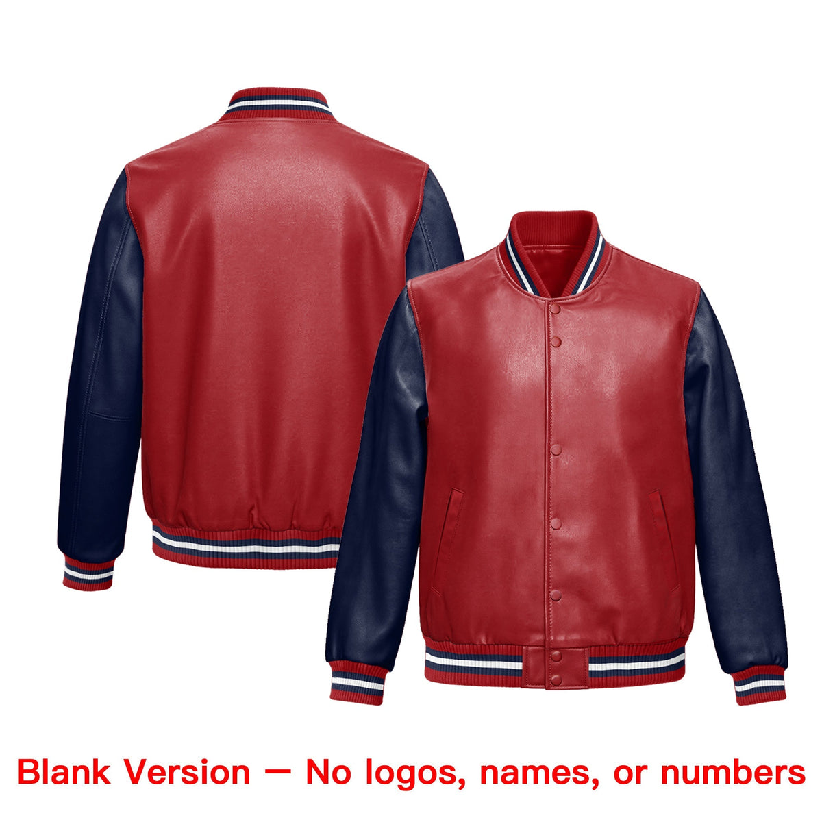 Custom Red Navy Raglan Sleeves Full-Snap Varsity Faux Leather Letterman Jacket| KXKSHOP