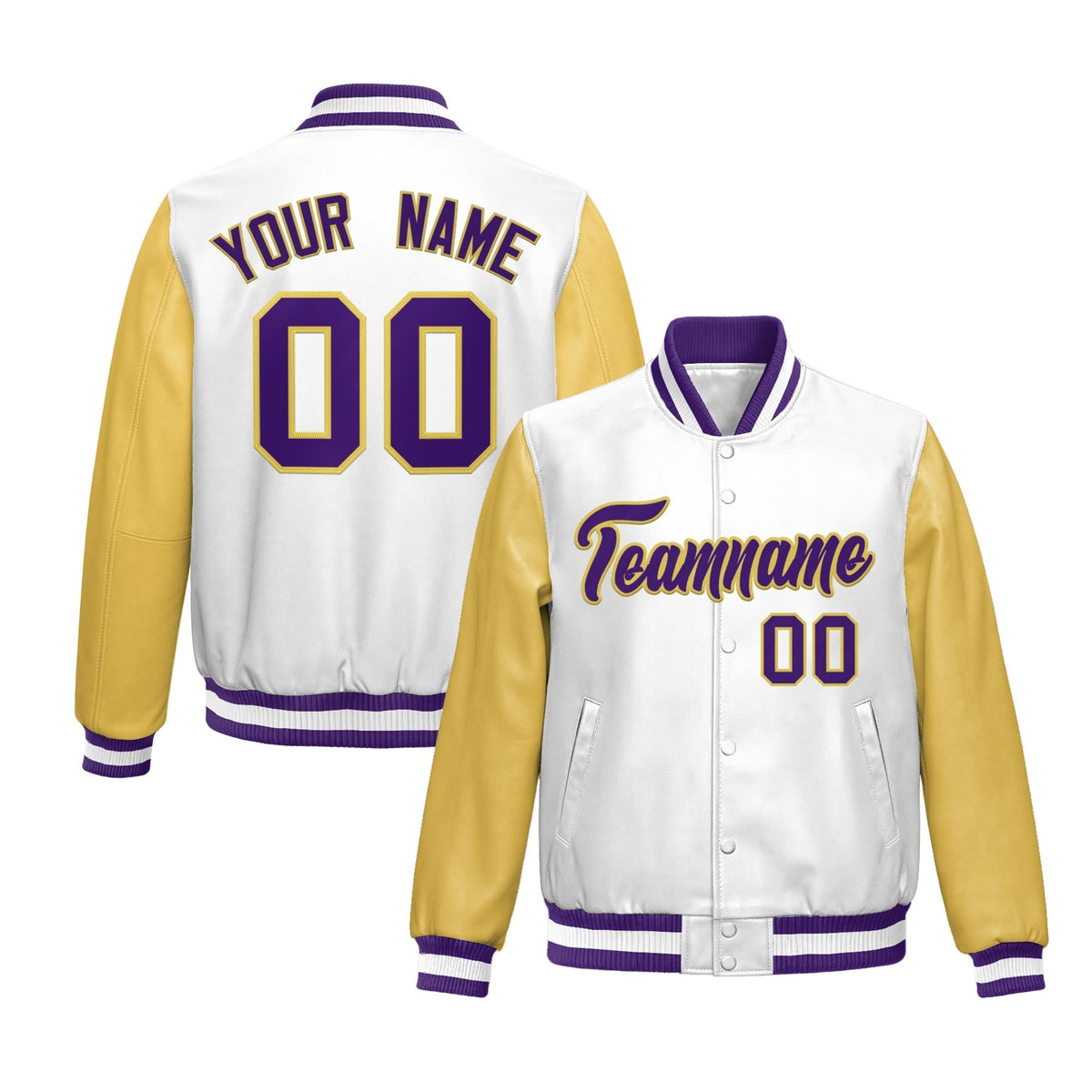 Custom White Khaki Raglan Sleeves Full-Snap Varsity Faux Leather Letterman Jacket| KXKSHOP