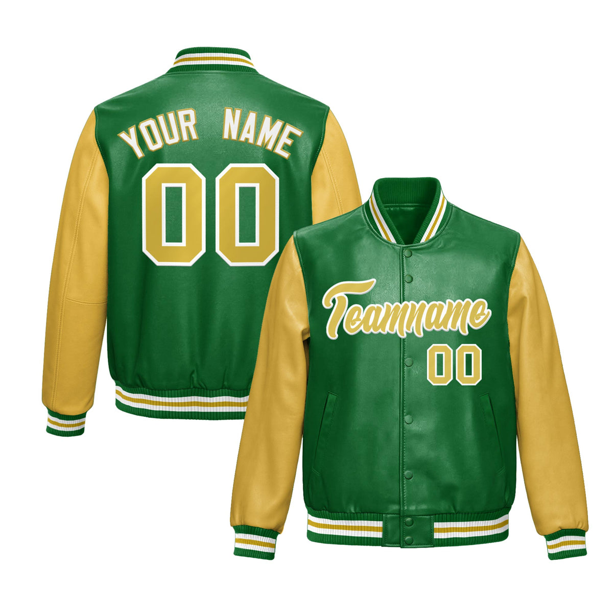 Custom Kelly Green Khaki Raglan Sleeves Full-Snap Varsity Faux Leather Letterman Jacket| KXKSHOP