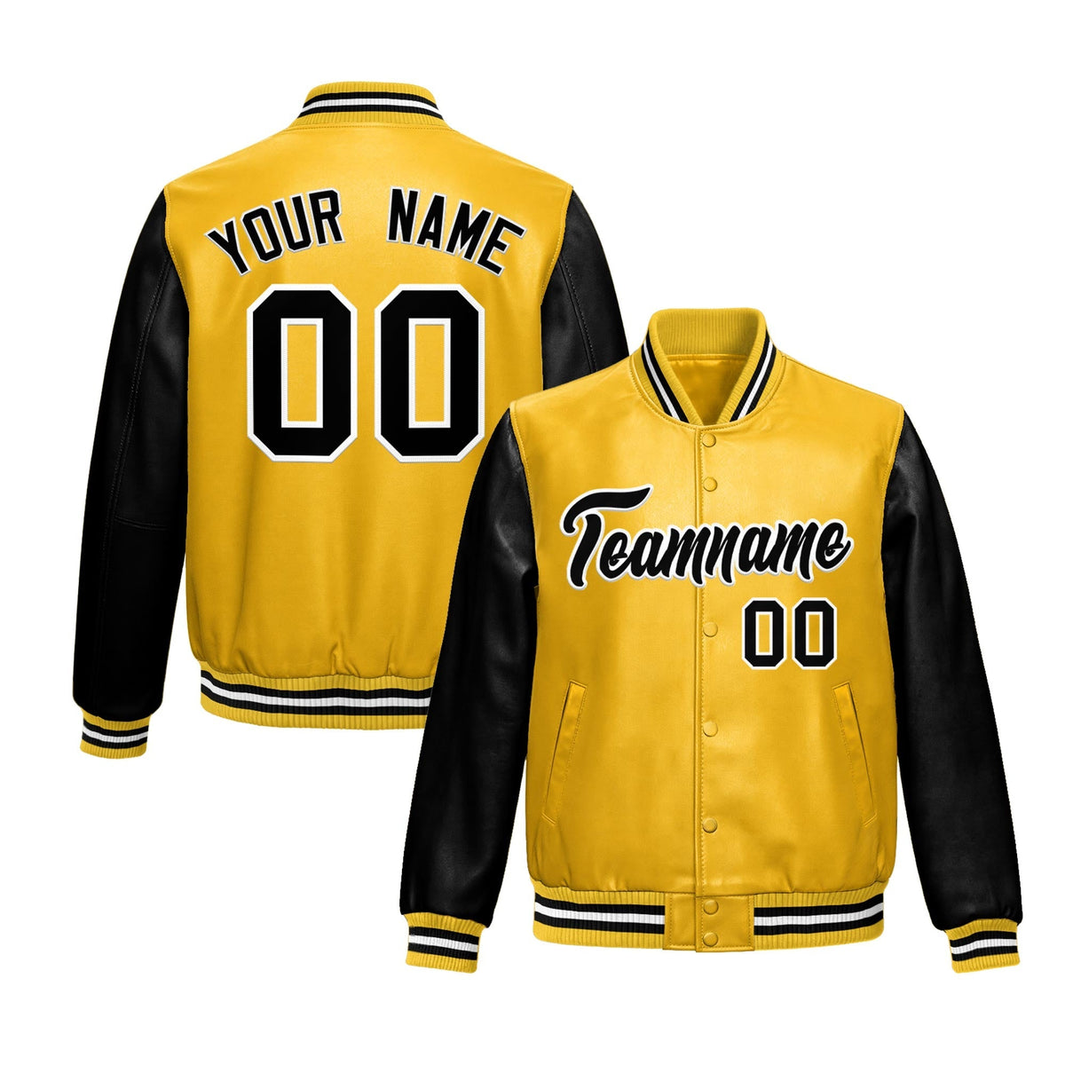 Custom Yellow Black Raglan Sleeves Full-Snap Varsity Faux Leather Letterman Jacket| KXKSHOP