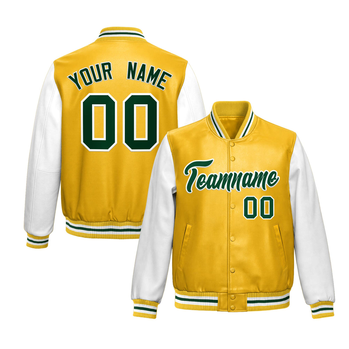 Custom Yellow White Raglan Sleeves Full-Snap Varsity Faux Leather Letterman Jacket| KXKSHOP