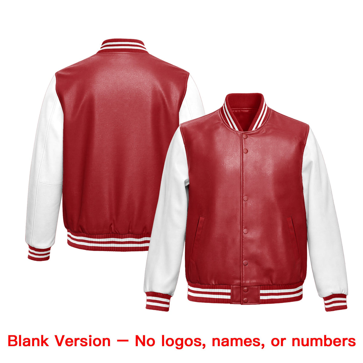 Custom Red White Raglan Sleeves Full-Snap Faux Leather Letterman Jacket| KXKSHOP