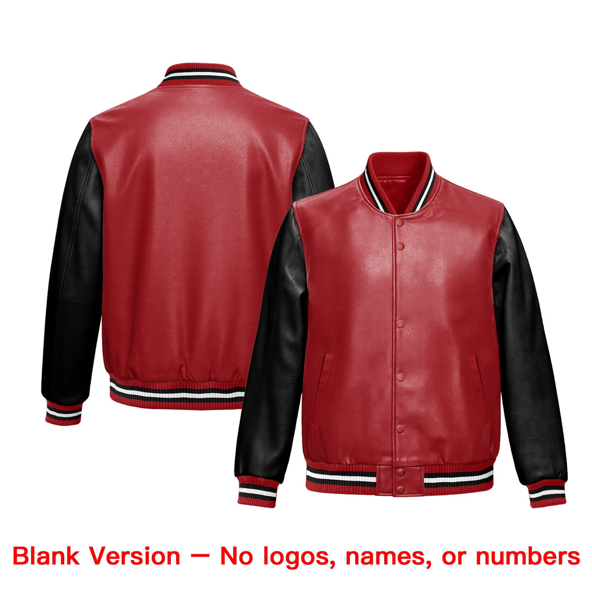 Custom Black Red Raglan Sleeves Full-Snap Faux Leather Letterman Jacket| KXKSHOP