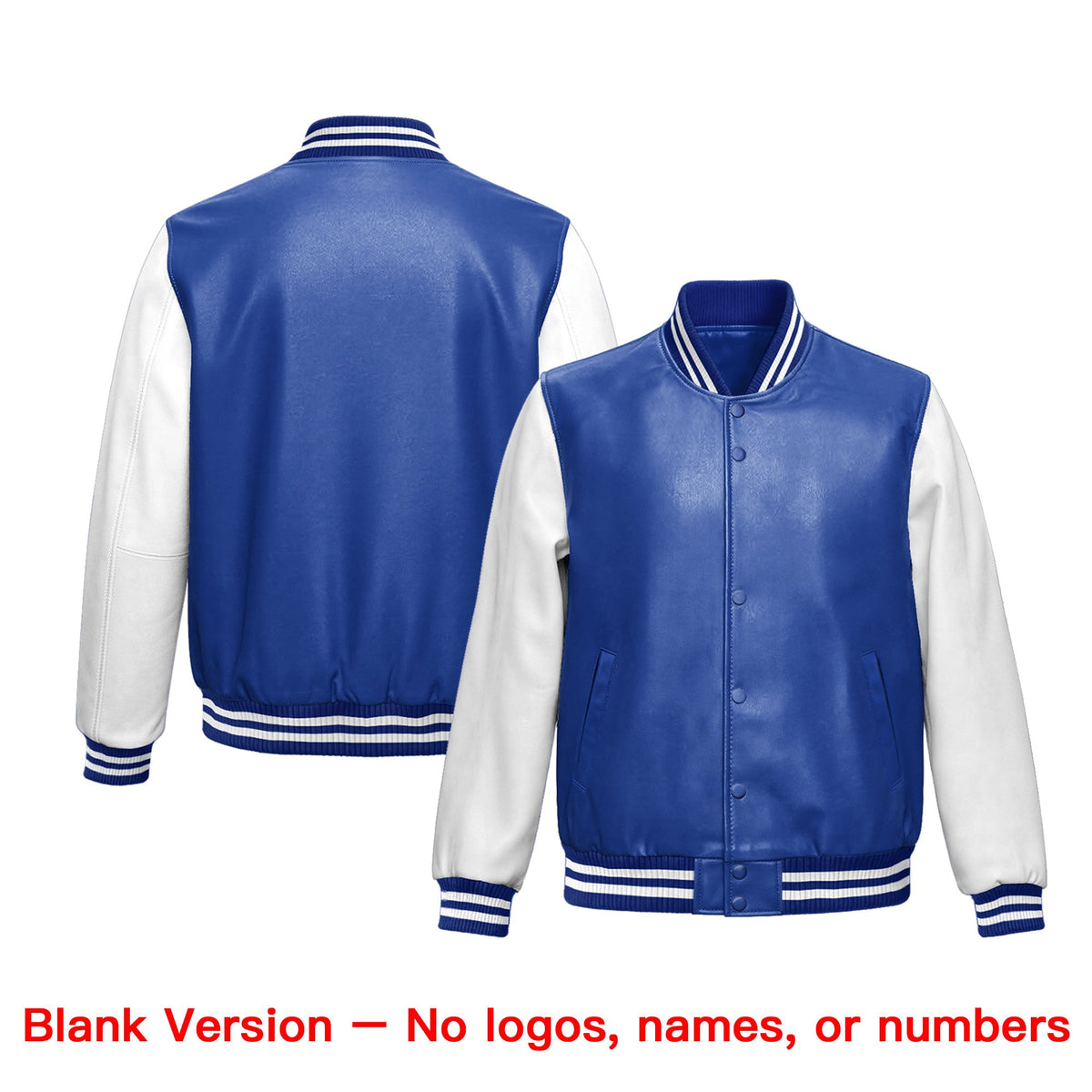 Custom Royal Blue White Raglan Sleeves Full-Snap Faux Leather Letterman Jacket| KXKSHOP