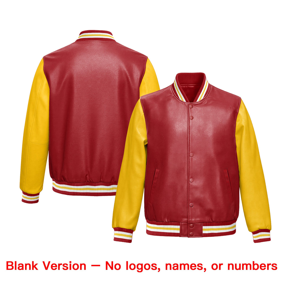 Custom Yellow Red Raglan Sleeves Full-Snap Faux Leather Letterman Jacket| KXKSHOP