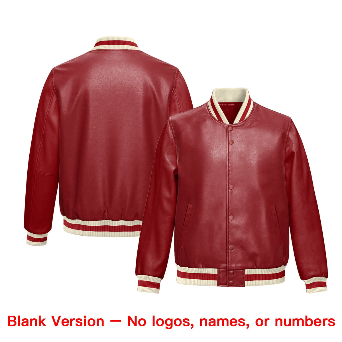 Custom Red Cream Full-Snap Varsity Faux Leather Letterman Jacket| KXKSHOP