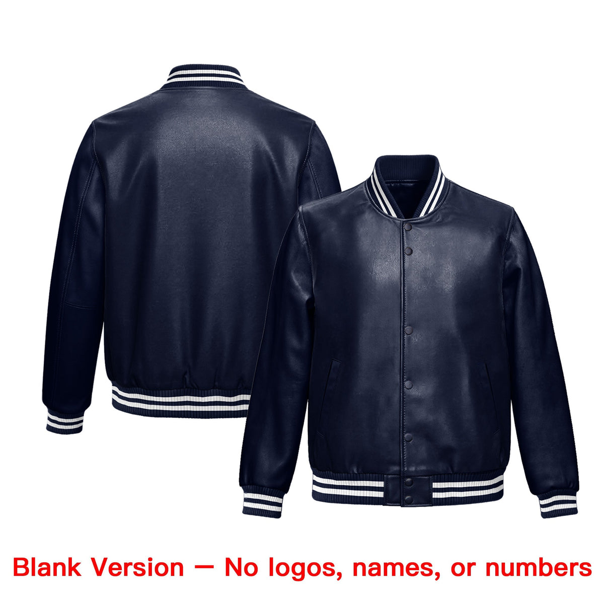 Custom Navy Crimson Full-Snap Varsity Faux Leather Letterman Jacket| KXKSHOP