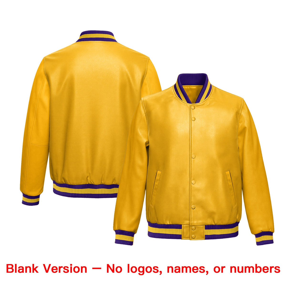 Custom Yellow Purple Full-Snap Varsity Faux Leather Letterman Jacket| KXKSHOP
