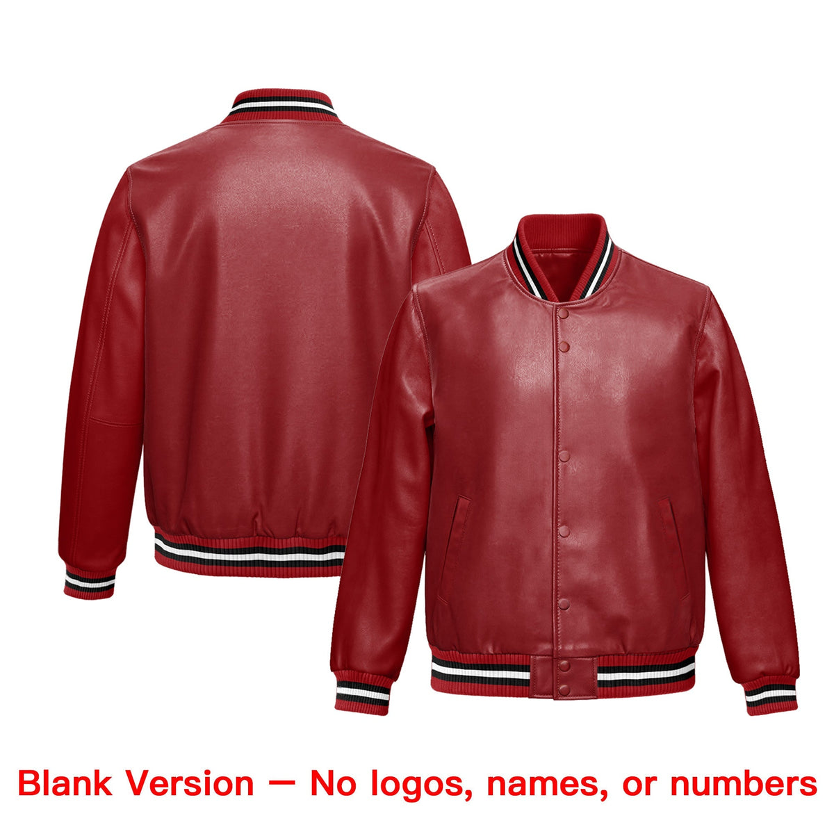Custom Red Black Full-Snap Varsity Faux Leather Letterman Jacket| KXKSHOP