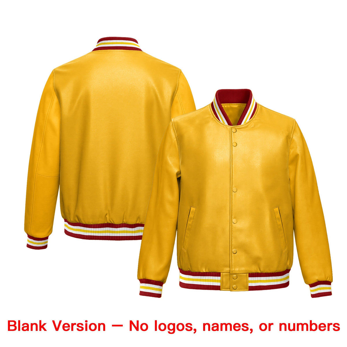 Custom Yellow Red Full-Snap Varsity Faux Leather Letterman Jacket| KXKSHOP