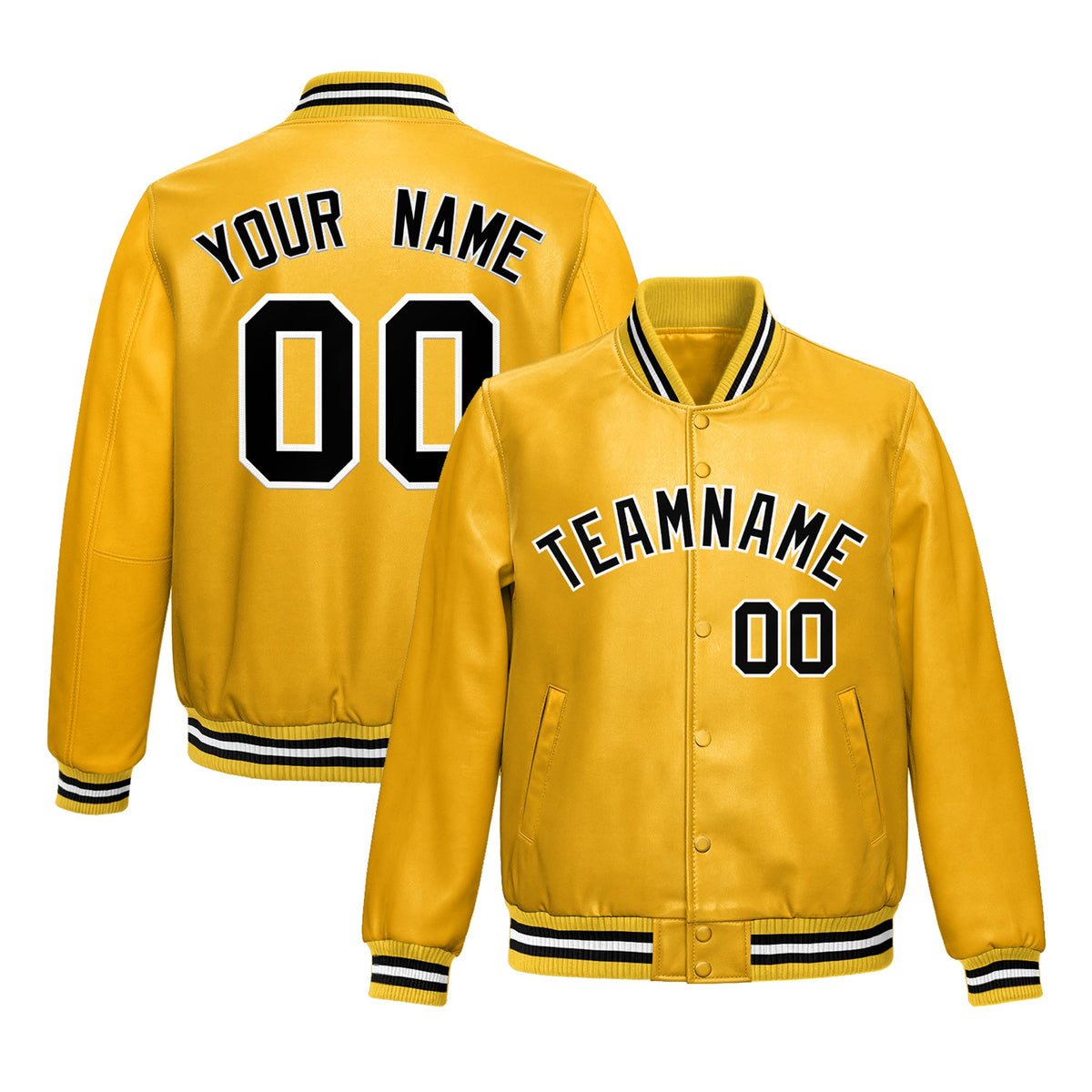 Custom Yellow Black Full-Snap Varsity Faux Leather Letterman Jacket| KXKSHOP