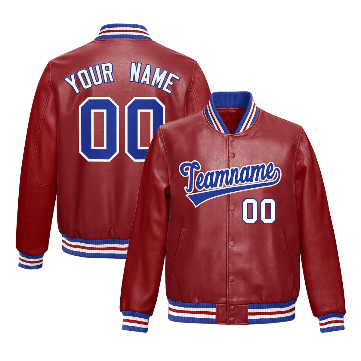 Custom Red Royal Blue Full-Snap Varsity Faux Leather Letterman Jacket| KXKSHOP
