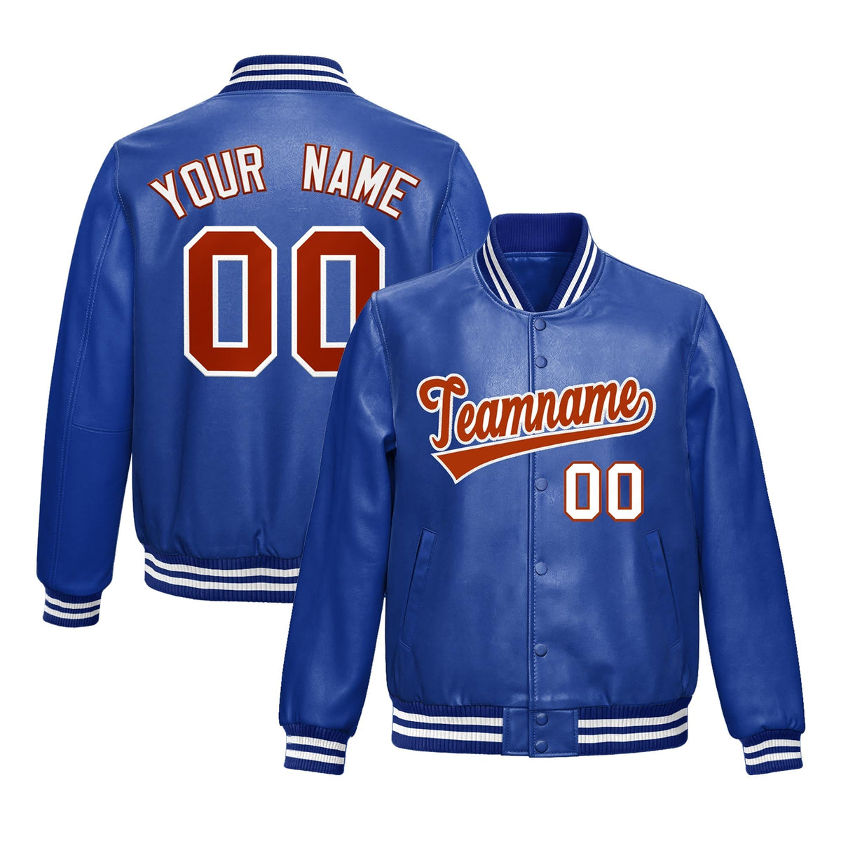 Custom Royal Blue Red Full-Snap Varsity Faux Leather Letterman Jacket| KXKSHOP