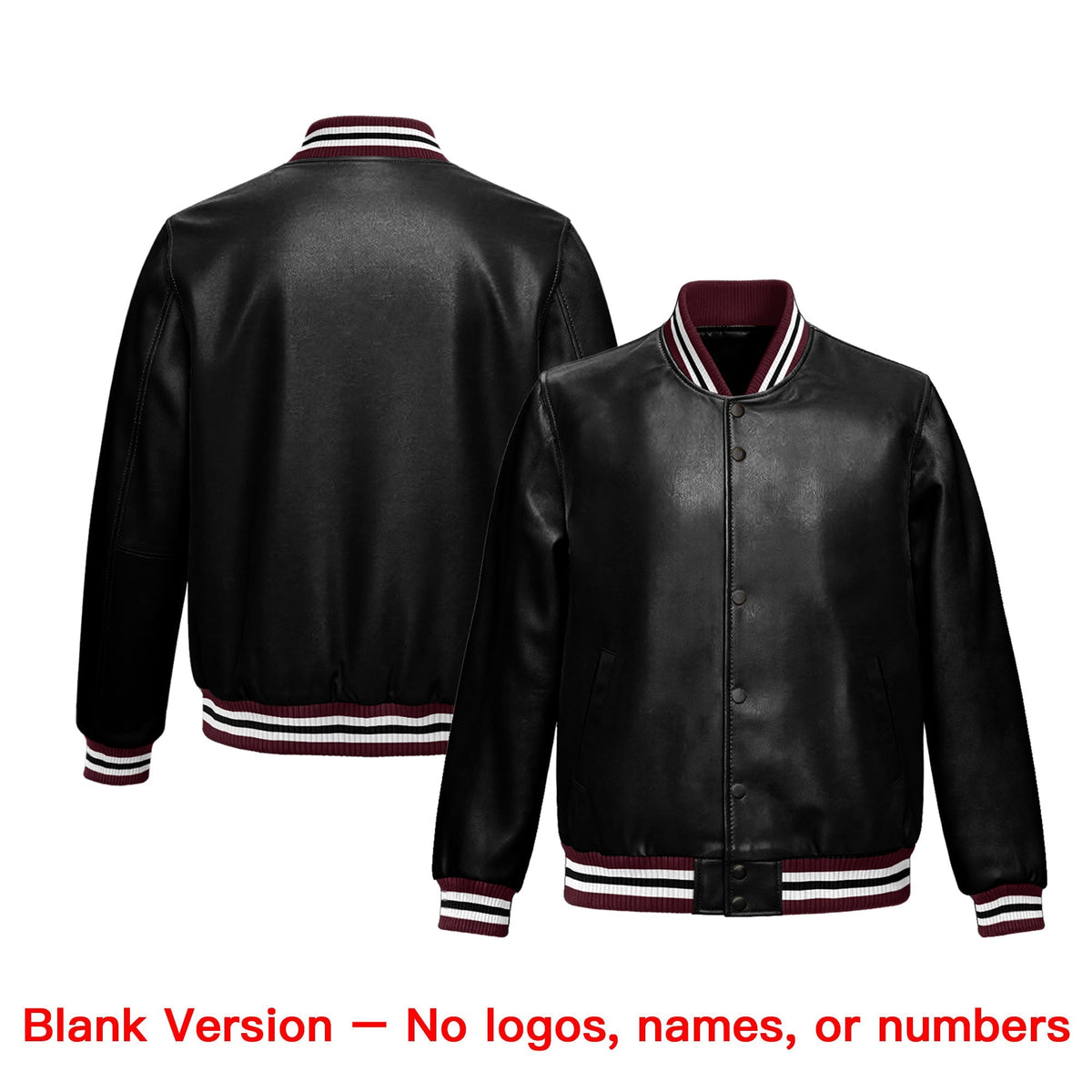 Custom Black Crimson White Full-Snap Varsity Faux Leather Letterman Jacket| KXKSHOP