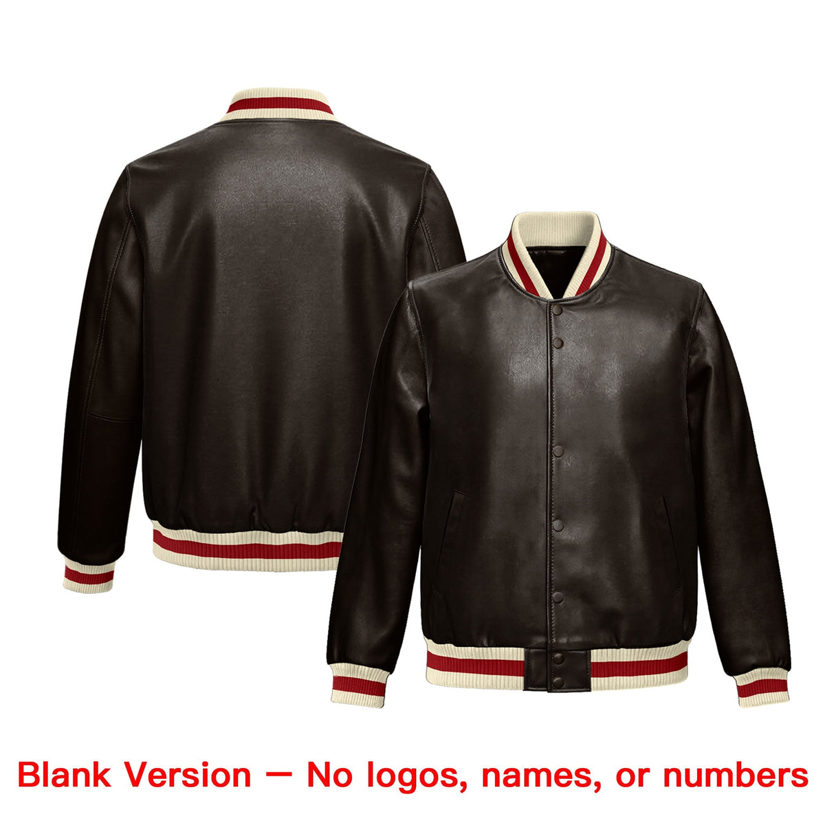 Custom Brown Red Cream Full-Snap Varsity Faux Leather Letterman Jacket| KXKSHOP