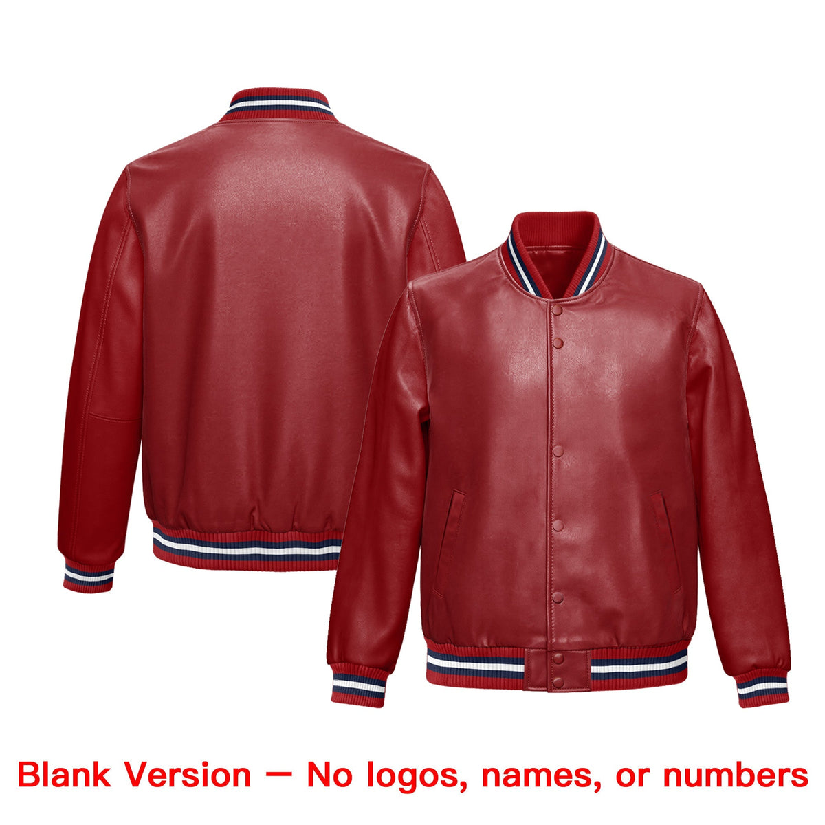Custom Red Navy Full-Snap Varsity Faux Leather Letterman Jacket| KXKSHOP