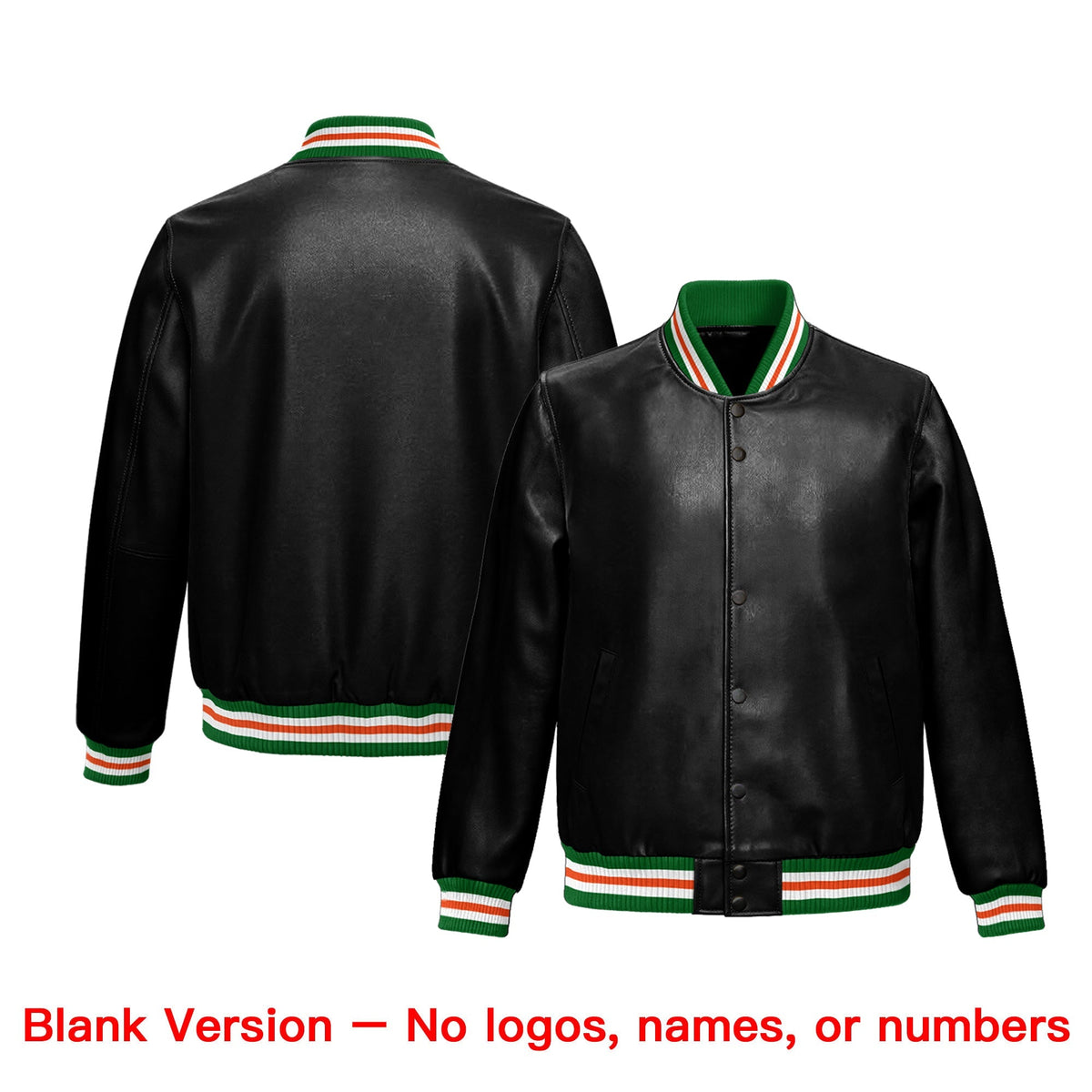 Custom Black Kelly Green Full-Snap Varsity Faux Leather Letterman Jacket| KXKSHOP