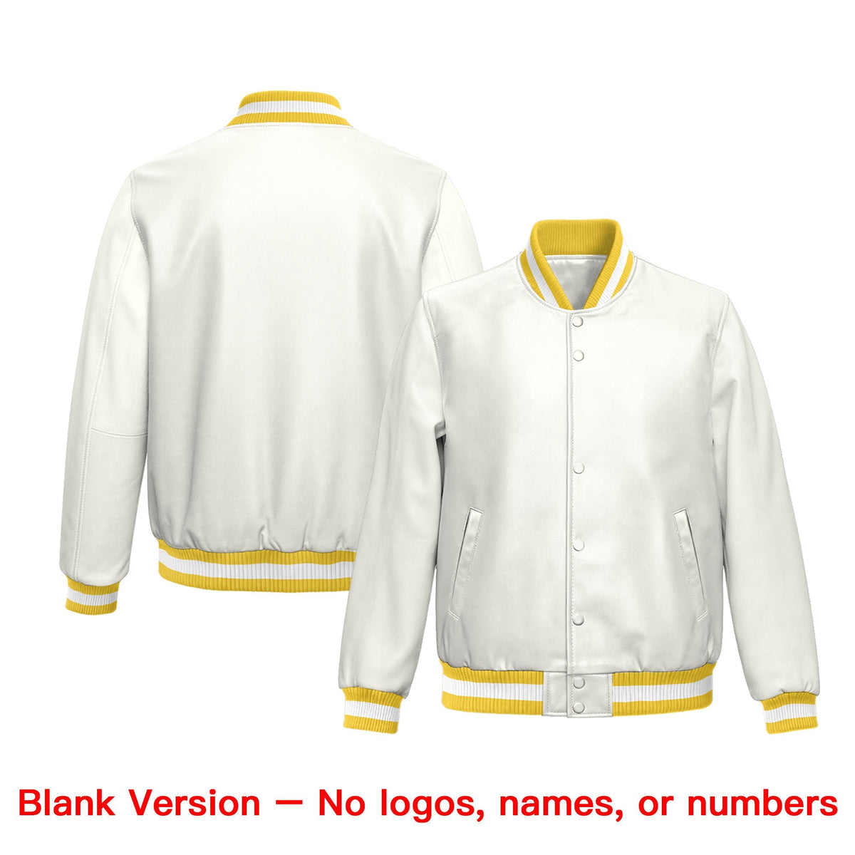 Custom Gold White Full-Snap Varsity Faux Leather Letterman Jacket| KXKSHOP