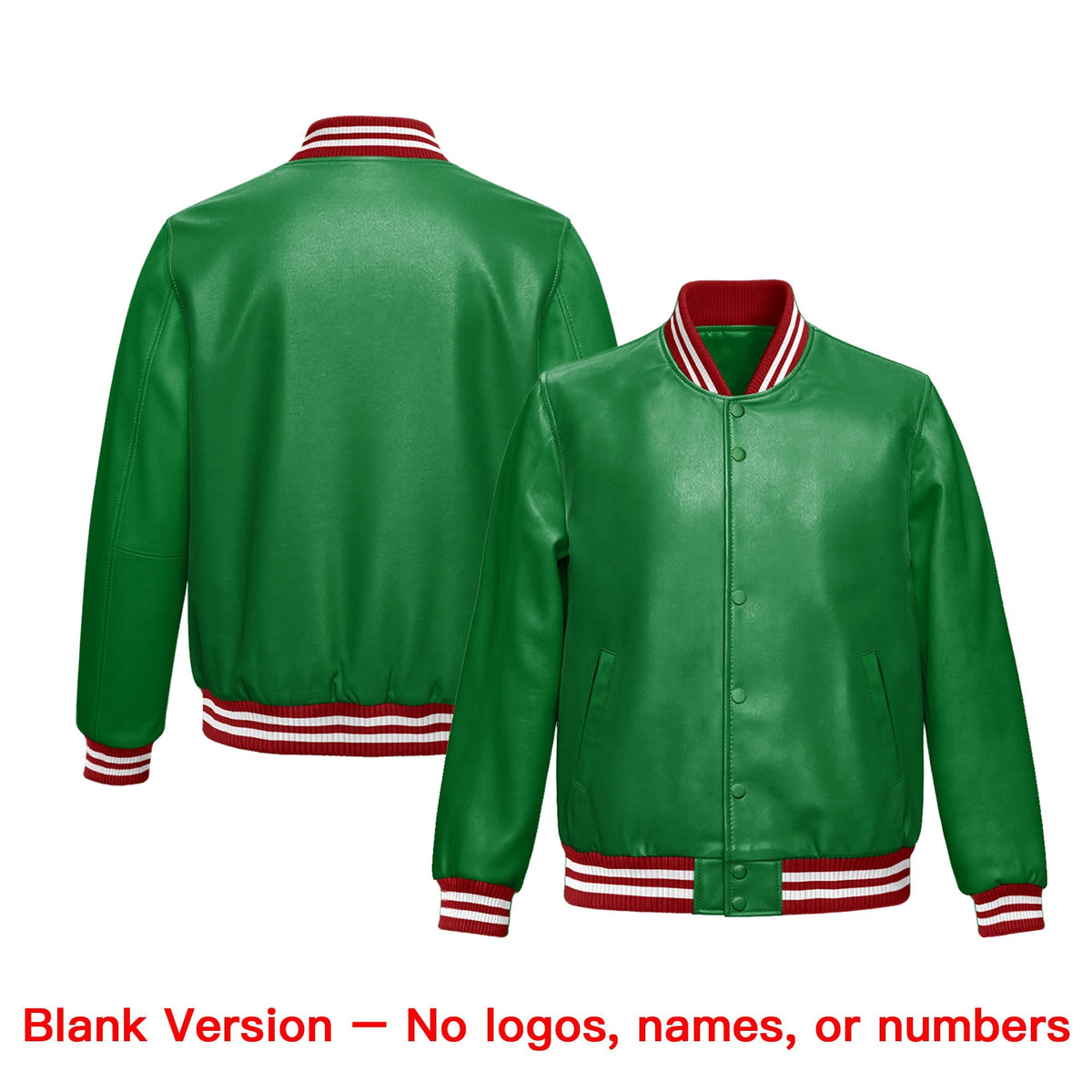 Custom Kelly Green Red Full-Snap Varsity Faux Leather Letterman Jacket| KXKSHOP