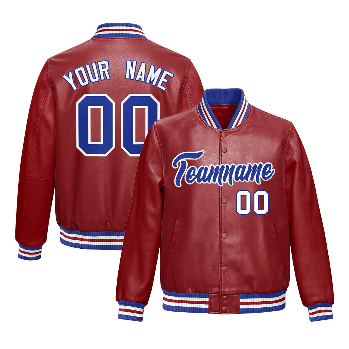 Custom Red Royal Blue Full-Snap Varsity Faux Leather Letterman Jacket| KXKSHOP