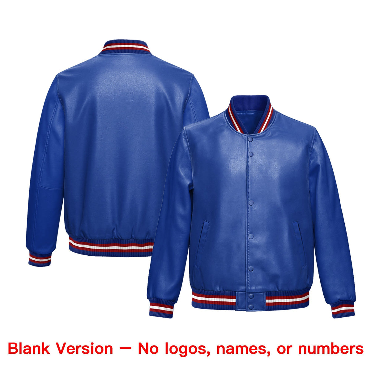 Custom Royal Blue Red White Full-Snap Varsity Faux Leather Letterman Jacket| KXKSHOP