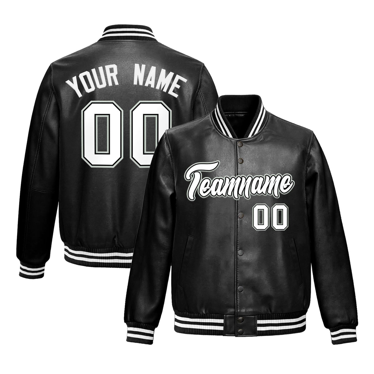Custom White Black Full-Snap Varsity Faux Leather Letterman Jacket| KXKSHOP