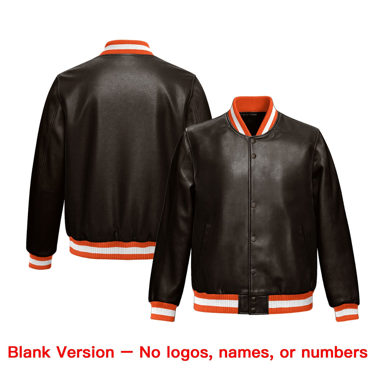 Custom Brown Orange Full-Snap Varsity Faux Leather Letterman Jacket| KXKSHOP